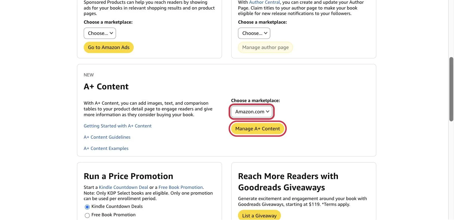 Choose Amazon.com, then click Manage A+ Content