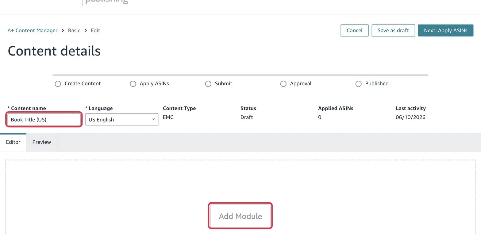 Type a content name, then click Add Module