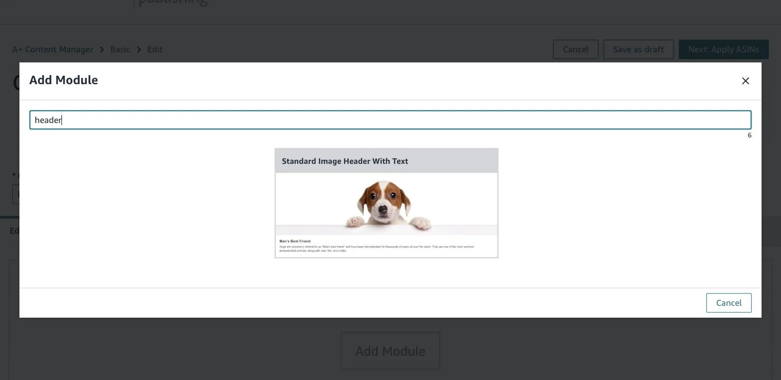 Searching for the Standard Image Header With Text module