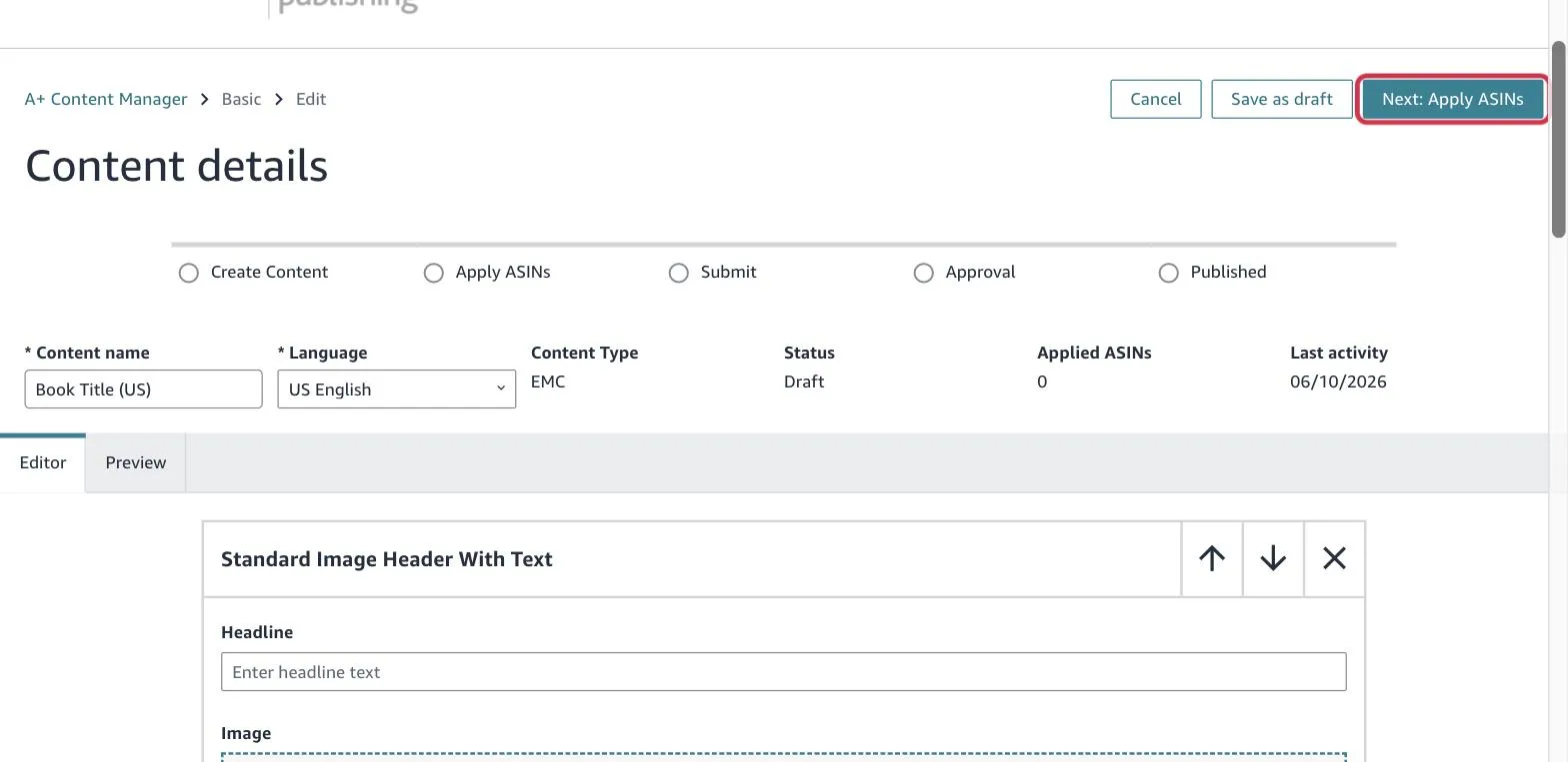 Click Next: Apply ASINs