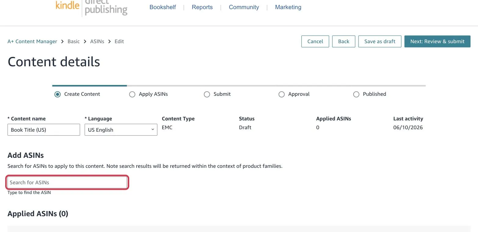 Paste your ASIN into the Search for ASINs box